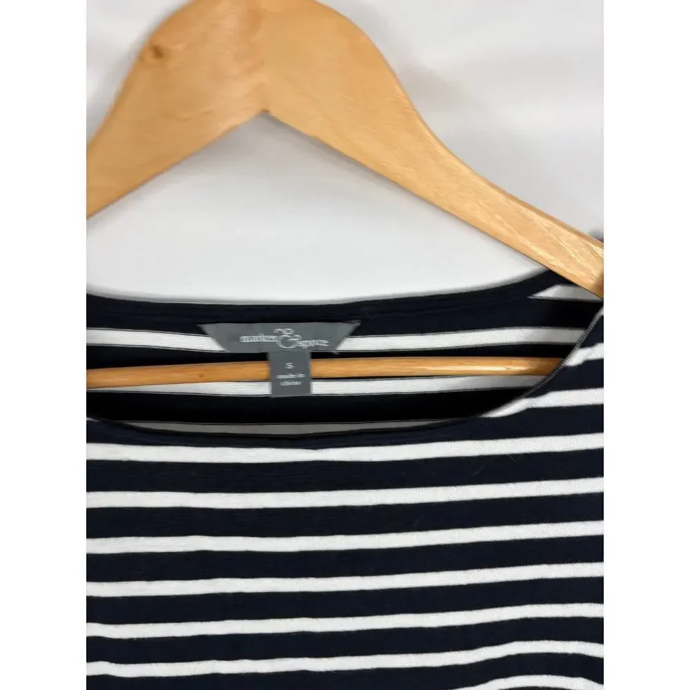 Market & Spruce Scallop Edge Black White Stripe Top Size Small